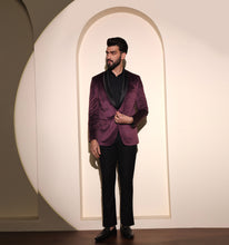 Load image into Gallery viewer, Wine Velvet Tuxedo Blazer
