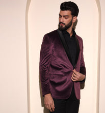 Load image into Gallery viewer, Wine Velvet Tuxedo Blazer
