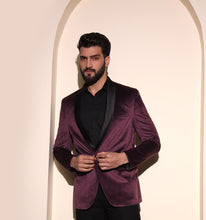 Load image into Gallery viewer, Wine Velvet Tuxedo Blazer
