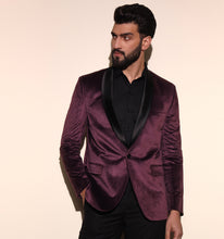 Load image into Gallery viewer, Wine Velvet Tuxedo Blazer
