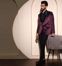 Load image into Gallery viewer, Wine Velvet Tuxedo Blazer
