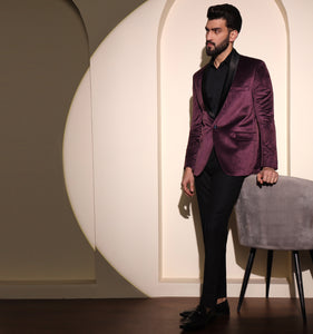 Wine Velvet Tuxedo Blazer