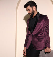 Load image into Gallery viewer, Wine Velvet Tuxedo Blazer
