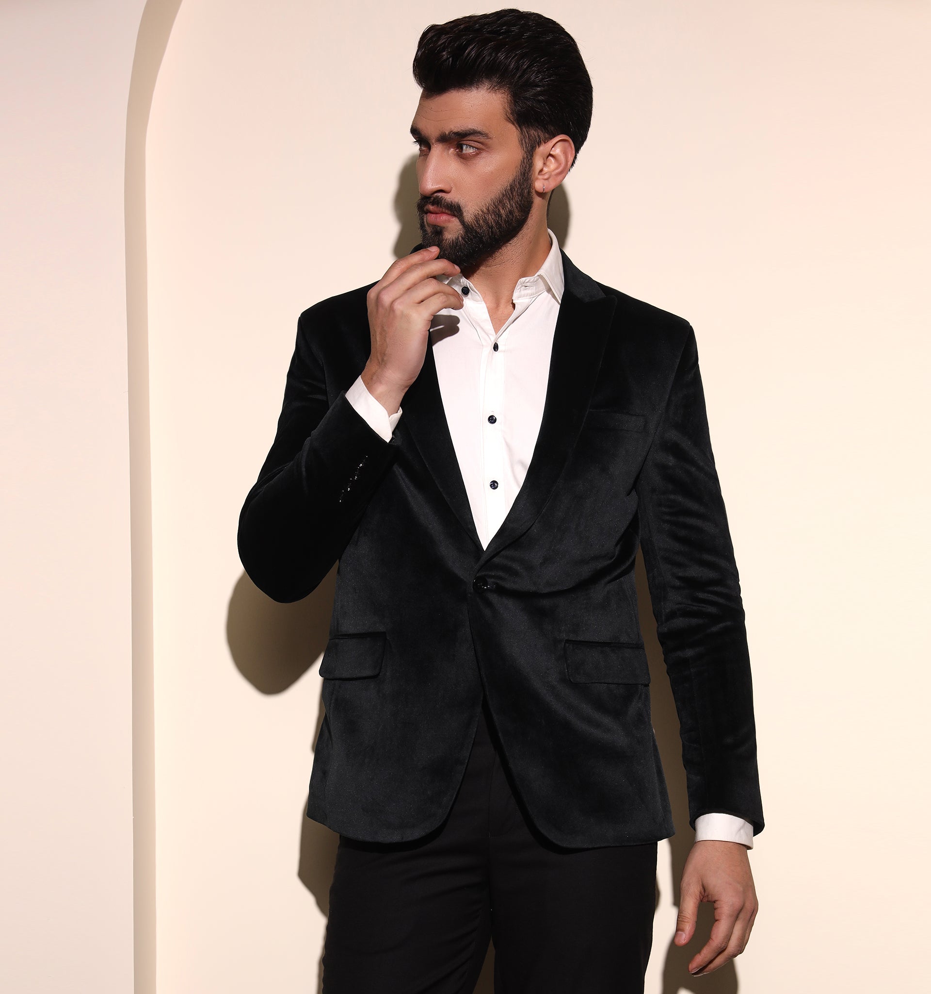 Black Velvet Blazer – Mad Clothing India - Main Image