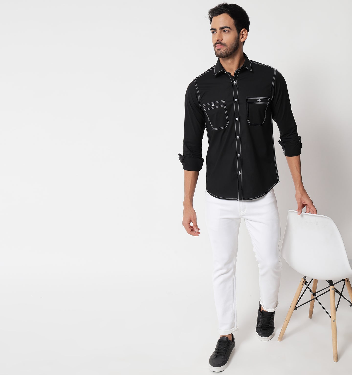 Black Contrast Stitch Detail Shirt