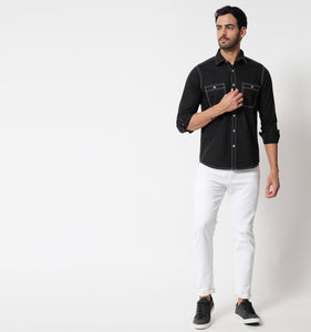 Black Contrast Stitch Detail Shirt