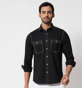 Black Contrast Stitch Detail Shirt