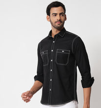 Load image into Gallery viewer, Black Contrast Stitch Detail Shirt
