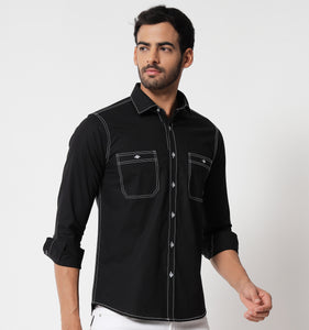 Black Contrast Stitch Detail Shirt