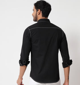 Black Contrast Stitch Detail Shirt