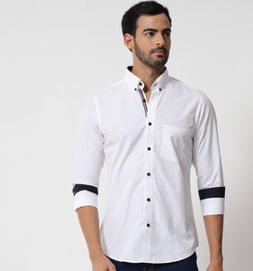White Shirt with Contrast Piping Detail