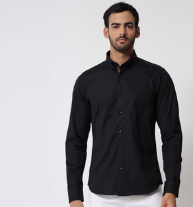 Black Shirt with Contrast Piping Detail