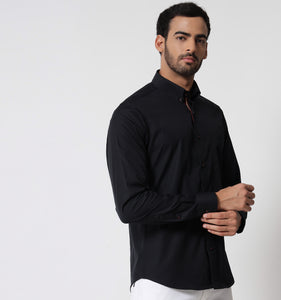 Black Shirt with Contrast Piping Detail