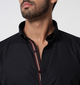 Black Shirt with Contrast Piping Detail