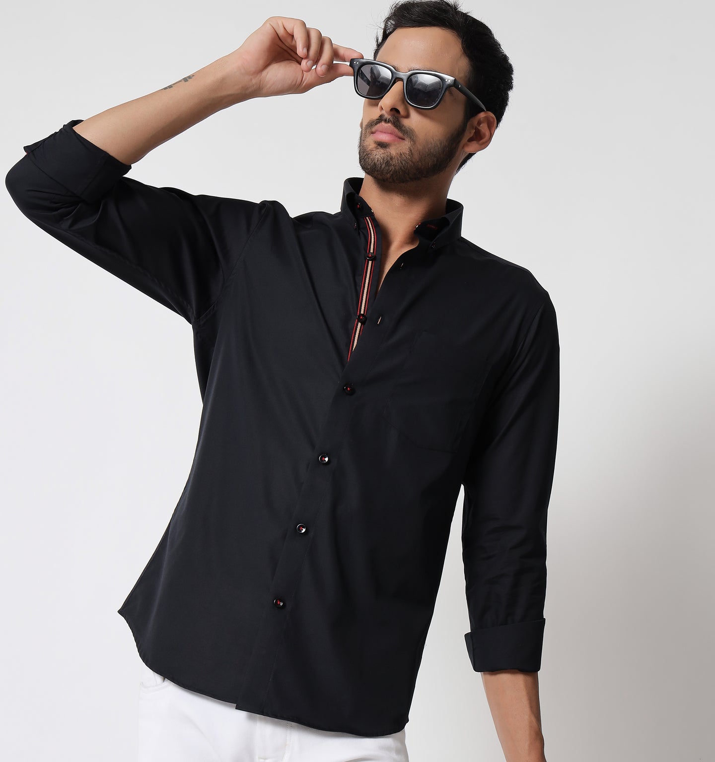 Black Shirt with Contrast Piping Detail