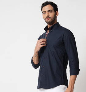 Navy Shirt With Contrast Piping Detail
