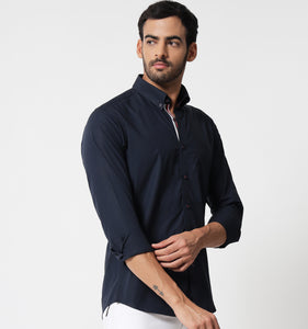 Navy Shirt With Contrast Piping Detail