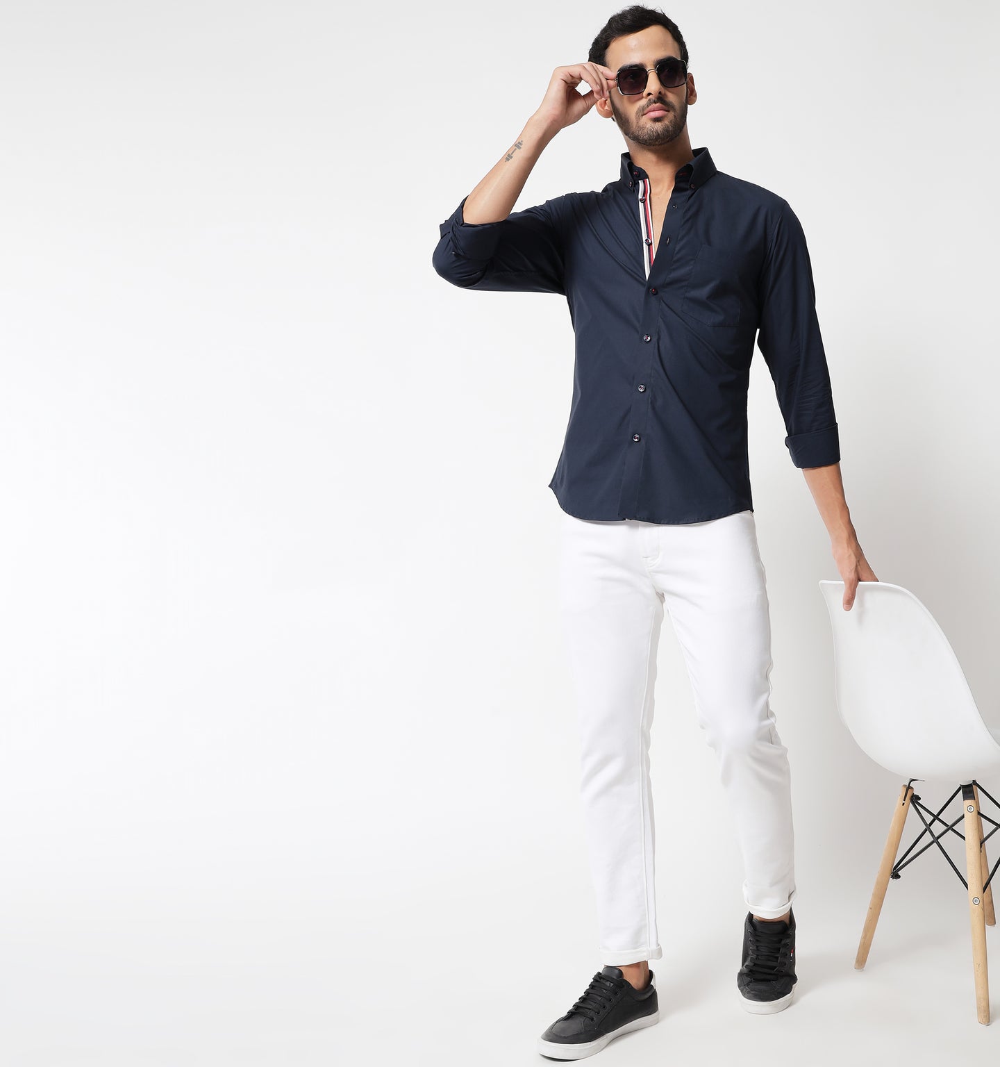 Navy Shirt With Contrast Piping Detail