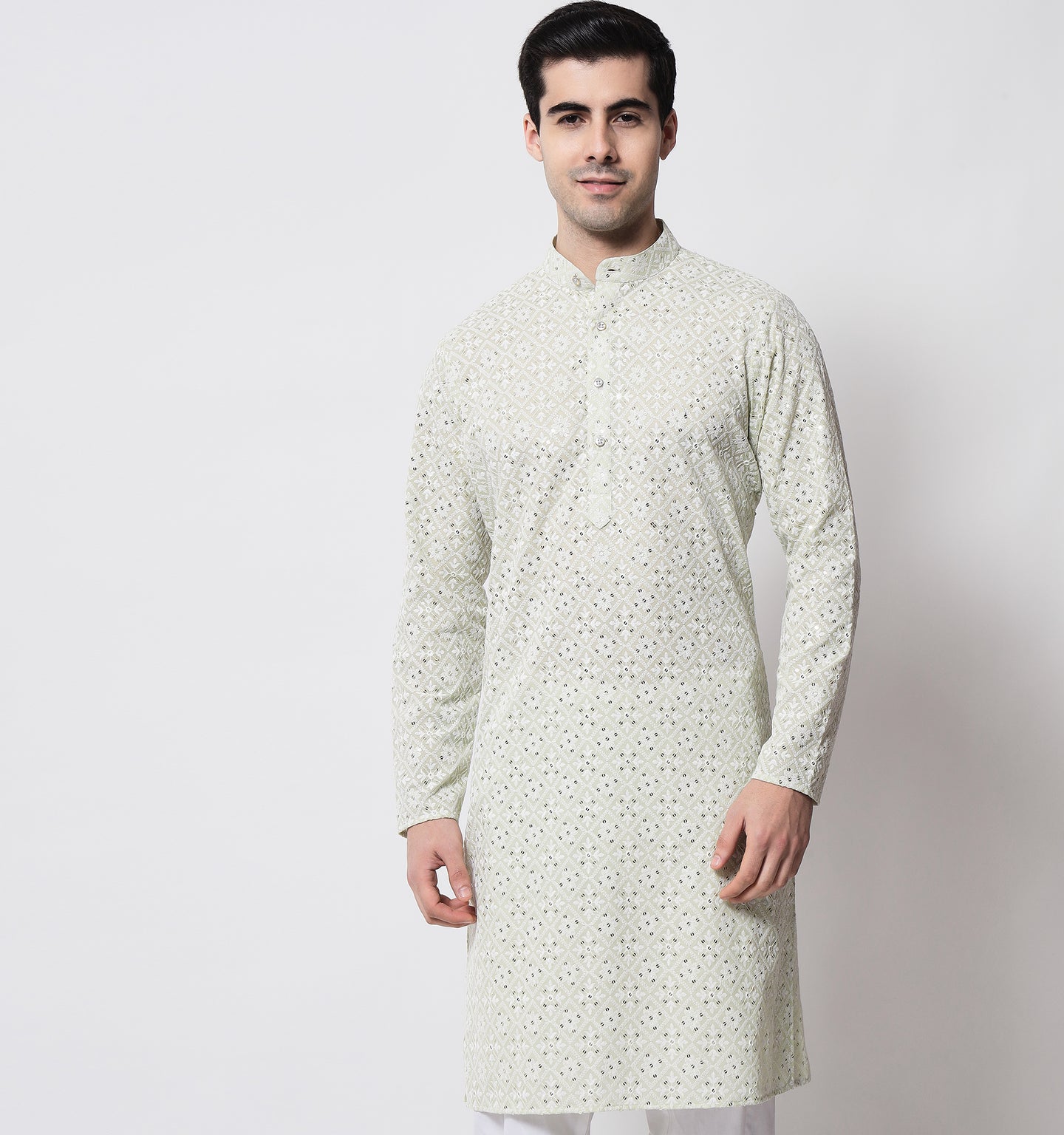 Faiz Sequin Chikankari Cotton Kurta