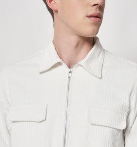 White Corduroy Zippered Overshirt