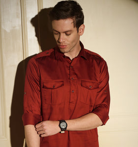 Maroon Pathani Kurta