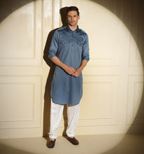 Load image into Gallery viewer, Steel Blue Pathani Kurta
