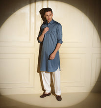 Load image into Gallery viewer, Steel Blue Pathani Kurta
