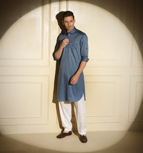 Steel Blue Pathani Kurta