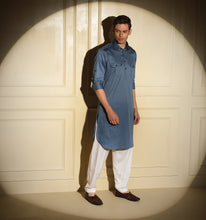 Load image into Gallery viewer, Steel Blue Pathani Kurta
