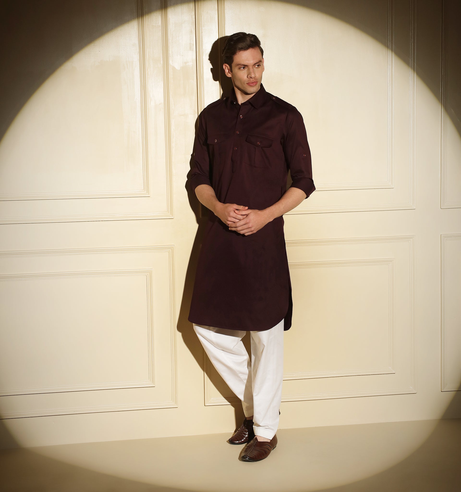 Burgundy Pathani Kurta Mad Clothing India