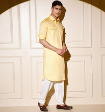 Load image into Gallery viewer, Lime Yellow Pathani Kurta
