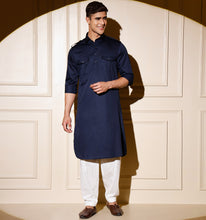 Load image into Gallery viewer, Navy Blue Pathani Kurta
